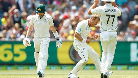 Neil Wagner gets Steve Smith at the MCG in 2019.