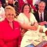 Gina Rinehart with former Liberal Party vice president Teena McQueen (left), and Nigel Farage, the leader of the conservative UK Reform party, at Trump’s election watch party.