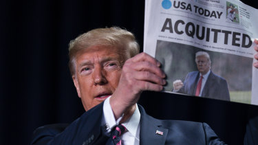 Donald Trump following his acquittal in the Senate this week.