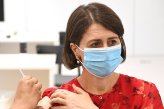 NSW Premier Gladys Berejiklian receives her second COVID-19 vaccination earlier this month.