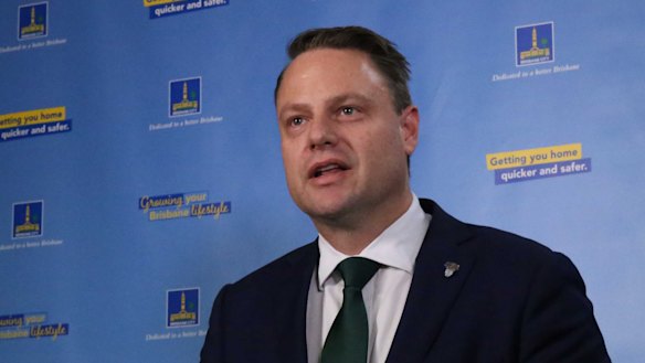 Adrian Schrinner briefs the media before handing down his first budget as Brisbane's lord mayor.