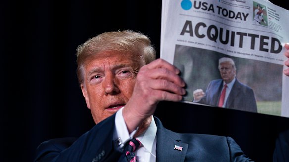 Donald Trump following his acquittal in the Senate this week.