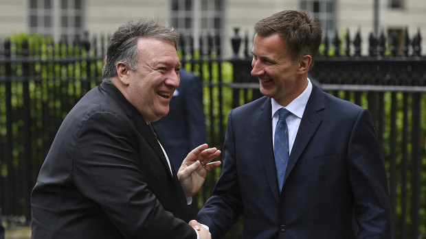 US Secretary of State Mike Pompeo (left) meets with Britain's Foreign Secretary Jeremy Hunt for talks amid escalating tensions with Iran.