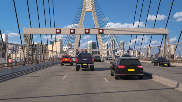 Transport for NSW proposes installing three speed gantries spanning the entire width of the Anzac Bridge.