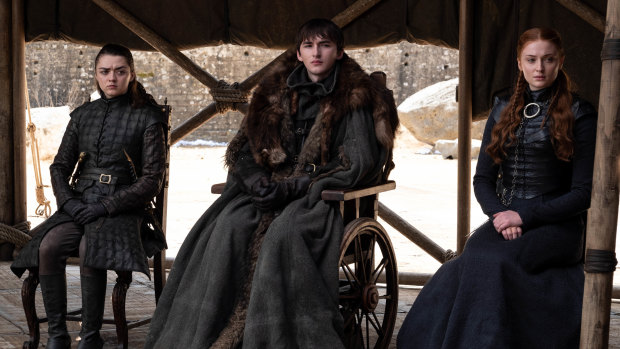 The surviving Stark siblings, Arya, Brandon and Sansa.