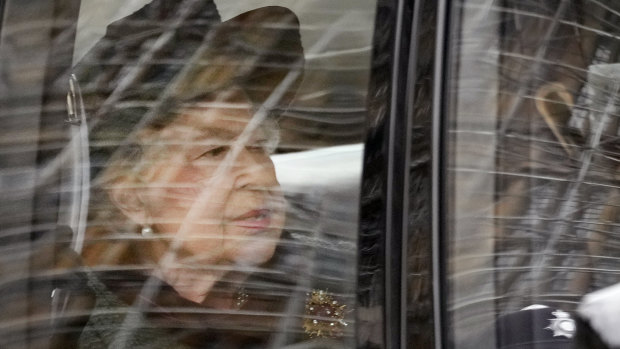 Queen Elizabeth II is driven in to attend a Service of Thanksgiving for the life of her late husband Prince Philip.