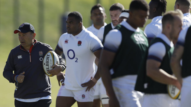 Follow my lead: England's coach Eddie Jones with his players at training.