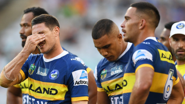 Difficult season: The halves combination between Corey Norman, right, and Mitchell Moses, left, failed to yield results.