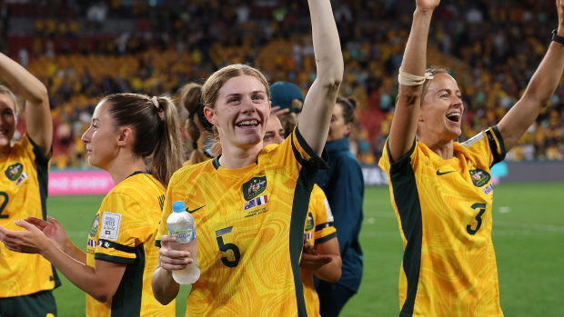 Cortnee Vine and her Matildas teammates bask in the aftermath of the thrilling penalty shoot-out win over France.