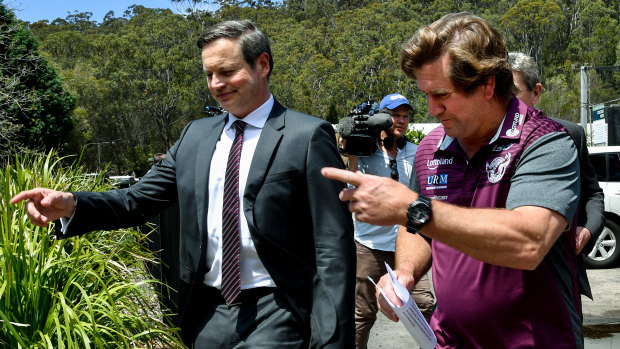 That way: Manly chairman Scott Penn and newly appointed Manly coach Des Hasler.