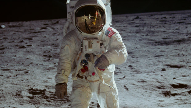The steps on the moon made by Buzz Aldrin, pictured, and Neil Armstrong are brought to life once more in the documentary Apollo 11. 