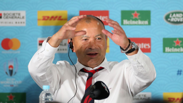 How it's done: Eddie Jones explains how England beat New Zealand in the after-match press call.