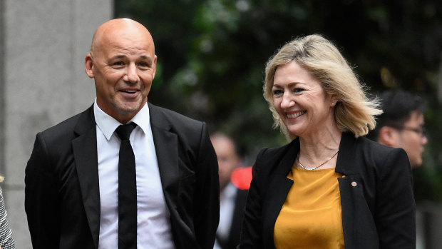 Former NSW detective Gary Jubelin and his barrister Margaret Cunneen, SC, outside court on Monday.