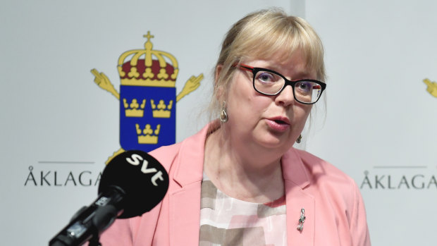 Deputy Director of Public Prosecution Eva-Marie Persson speaks in Stockholm on Monday.