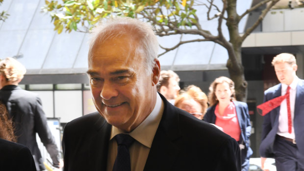 Former Leighton Holdings executive Peter Gregg arrives at the Downing Centre District Court during his 2018 trial.