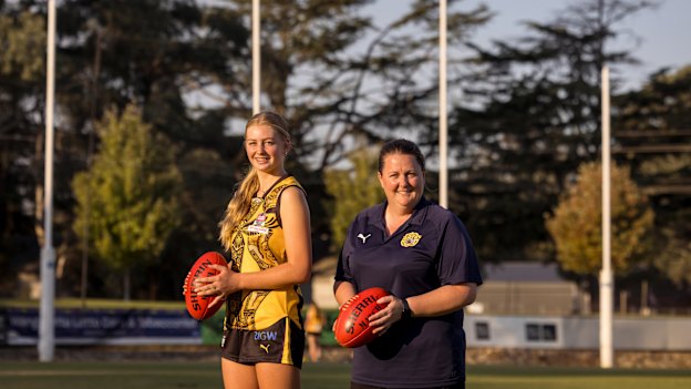 Wangaratta Rovers coach Jessica Whitehead with one of her players, 16-year-old Amelie Thompson.