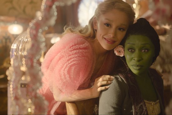 Ariana Grande (left) as Glinda and Cynthia Erivo as Elphaba in Wicked.