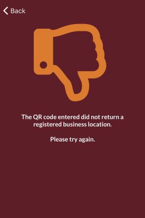 The Check In Queensland App displayed an error message on Thursday morning.