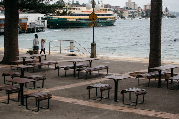 An empty Manly Cove in Sydney. Delta has spread despite lockdowns and contact tracing.