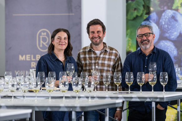 Melanie Chester, Rohan Smith and Marcus Satchell from the head judging panel of the Melbourne Royal Wine Awards.