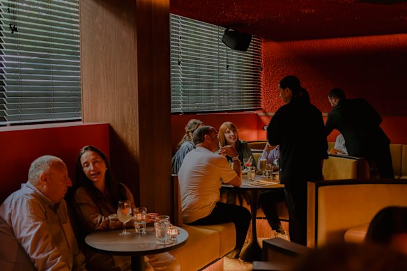 The restaurant has ample booth seating. 