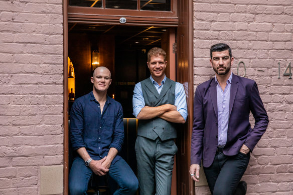 From left: Bar 1880 founder Harry Morton, bar manager Alex Raclet and venue manager Didier Nahum. 