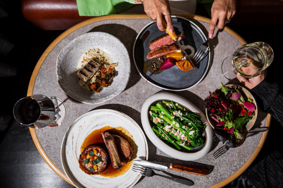 Margra lamb, Berkshire pork cutlet and Rocky Point cobia fish at Jana.