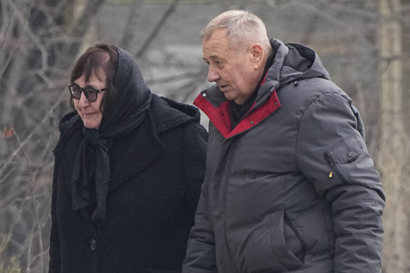 Lyudmila Navalnaya and Anatoly Navalny, parents of Alexei Navalny, arrive at church.