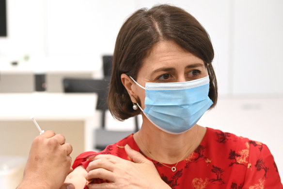 NSW Premier Gladys Berejiklian receives her second COVID-19 vaccination earlier this month.