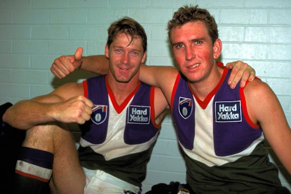 John Hutton and Matthew Burton (right) celebrate victory.