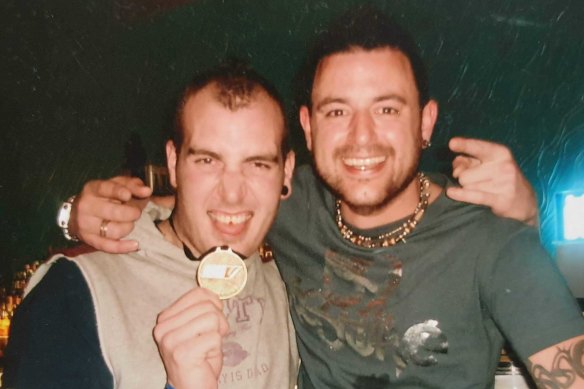 Jarrad Lovison (left) with friend Adam Reddiex.