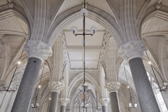 Grand gothic arches inside the Cathedral Room, built between 1888 and 1890.