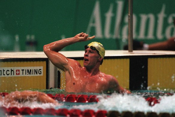 Kieren Perkins triumphs in Atlanta in 1996.