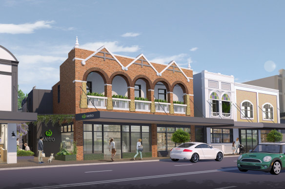 An artist's impression of the proposed Woolworths store on Military Road in Mosman. The proposal keeps the existing shopfronts.
