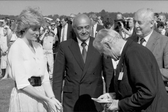 Mohamed Al-Fayed with Princess Diana at a polo match in 1987. 