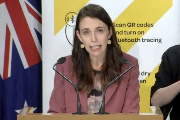 New Zealand Prime Minister Jacinda Ardern discussing the outbreak.
