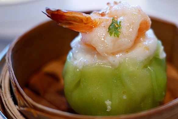 Enjoy Michelin-star dining at Lung King Heen. This is their steamed lobster and scallop dumpling.