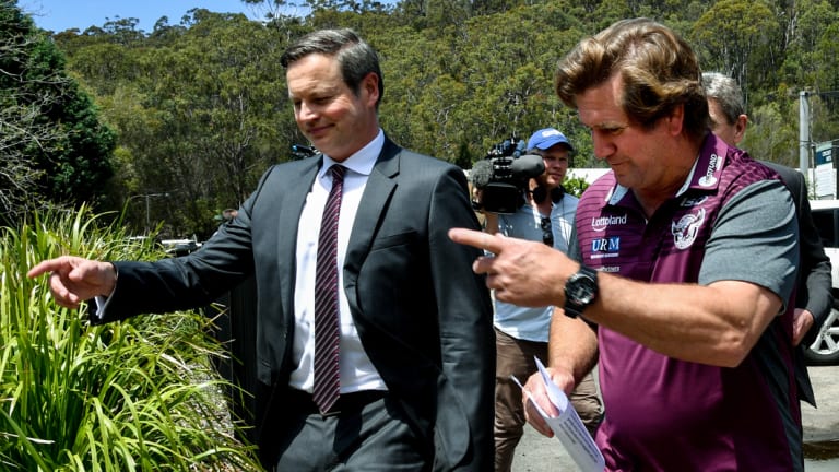 That way: Manly chairman Scott Penn and newly appointed Manly coach Des Hasler.