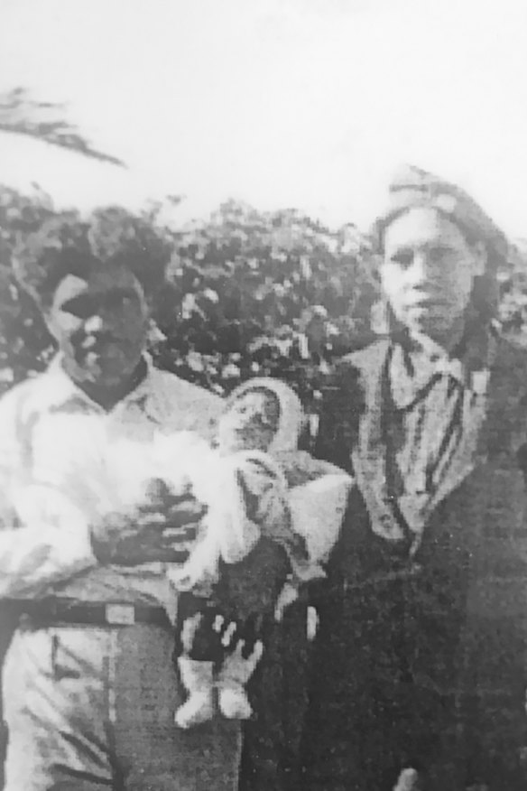 Archie Roach’s father, Archie Roach snr, and mother, Nellie Austin, with their first baby, Johnny, in 1940.