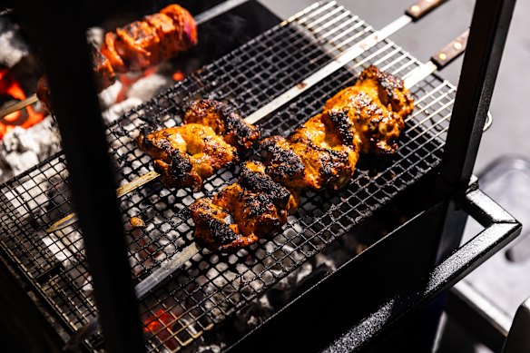 Rotisserie meats at Vivid Fire Kitchen. 