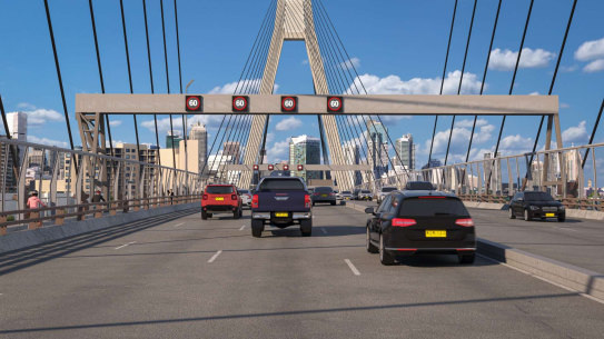 Transport for NSW proposes installing three speed gantries spanning the entire width of the Anzac Bridge.
