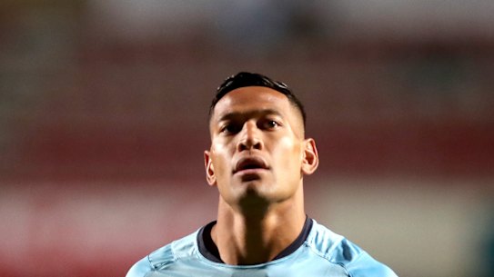Israel Folau of the Waratahs looks on prior to the Round 12 Super Rugby match between the NSW Waratahs and the Blues at Brookvale Oval in Sydney on Saturday, May 5, 2018. (AAP Image/Jeremy Ng) NO ARCHIVING, EDITORIAL USE ONLY