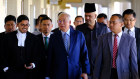 Najib Razak with supporters at the Kuala Lumpur Courts Complex last month.