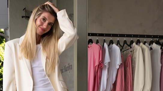 Maggie Marilyn designer Maggie Hewitt outside her Paddington store encourages shoppers to think before they spend.