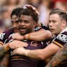 Ezra Mam scores in his comeback for the Brisbane Broncos against the St George-Illawarra Dragons.