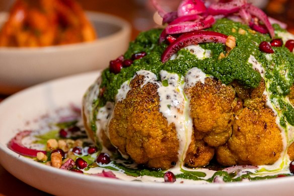 Roast cauliflower with walnuts and pomegranate. 
