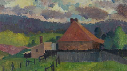 Berrima Cottage in Landscape, c.1948, by Alison Rehfisch (1900-1975), sold well at Davidson Auctions this week for $5500 hammer price. Its estimate was $2000 to $4000.