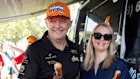 Prime Minister Anthony Albanese on the campaign trail with partner Jodie Haydon in Perth on Saturday.