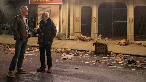 Director Alan Taylor and creator/writer/producer David Chase on the set of The Many Saints of Newark.