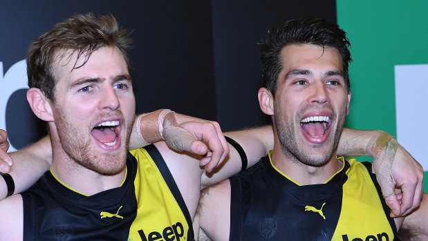 Brothers in arms: David Astbury and Alex Rance after another Tiger win.